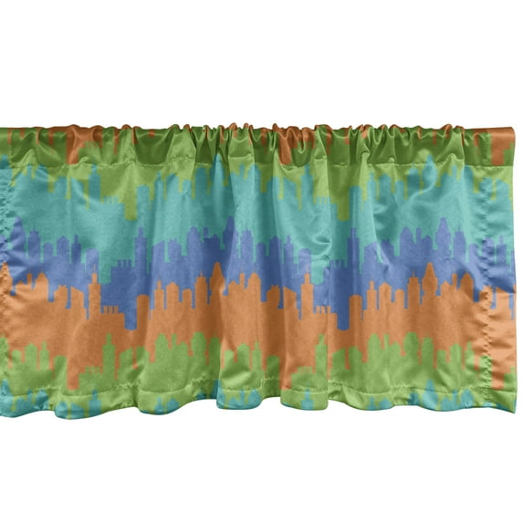 Ambesonne Landscape Valance Pack of 2, Cityscape Silhouettes Art, 42"X18", Pale Vermilion and Lime Green