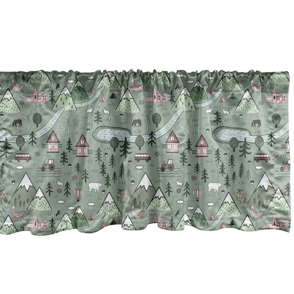 Ambesonne Landscape Window Valance, Rural and Forest Elements, 54" X 18", Pale Reseda Green and Rose