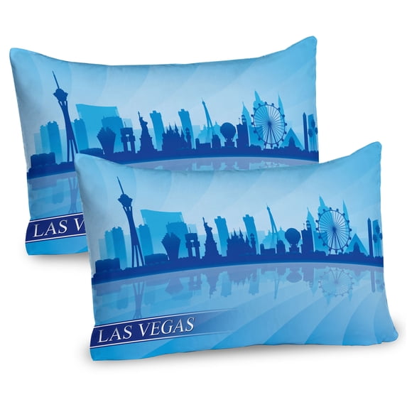 Ambesonne Las Vegas Pillow Sham 2 Pack, American City Silhouette, 26"x20", Pale Blue and Blue