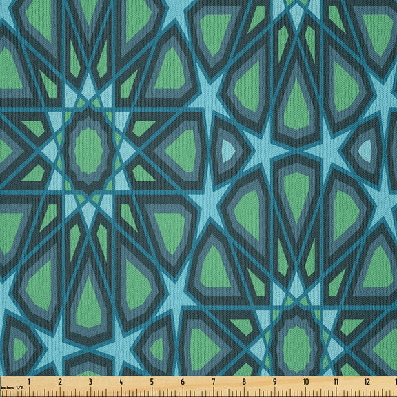 Ambesonne Lattice Fabric by the Yard Microfiber, Moroccan Intricate Oriental, 1 Yard, Blue Dark Teal