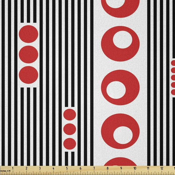 Ambesonne Lattice Fabric by the Yard Microfiber, Vertical Stripes Circles, 3 Yards, Dark Coral Black