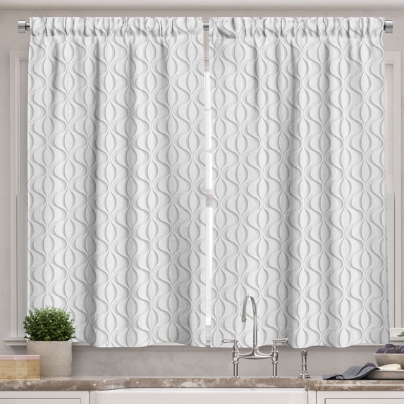 Ambesonne Lattice Kitchen Curtains, Vertical Curvy Lines Modern, 55"x39", Pale Grey White