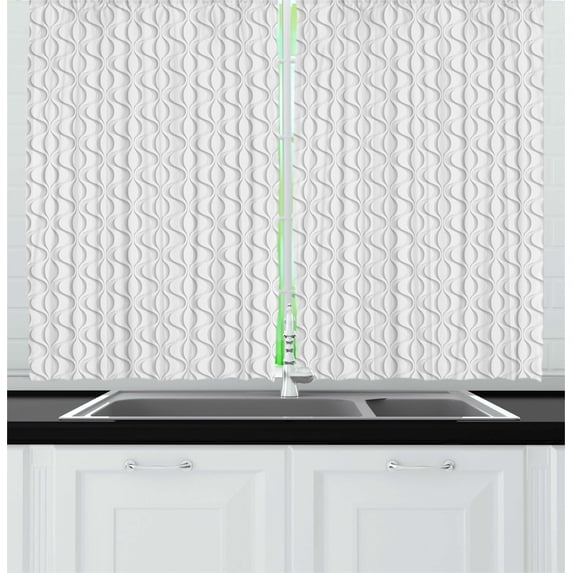 Ambesonne Lattice Kitchen Curtains, Vertical Curvy Lines Modern, 55"x45", Pale Grey White