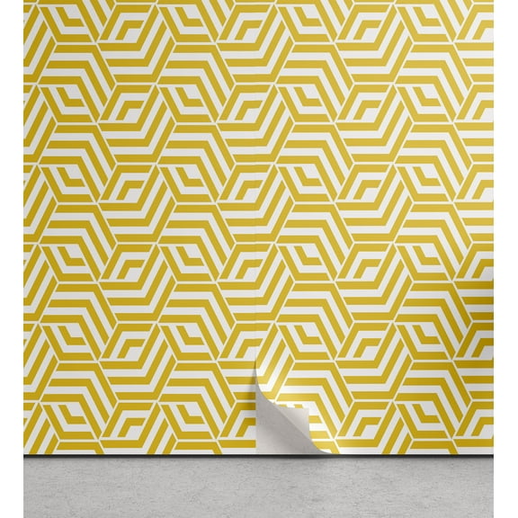 Ambesonne Lattice Peel & Stick Wallpaper for Home, Hexagons Yellow Chevron, 13"x72", Earth Yellow White