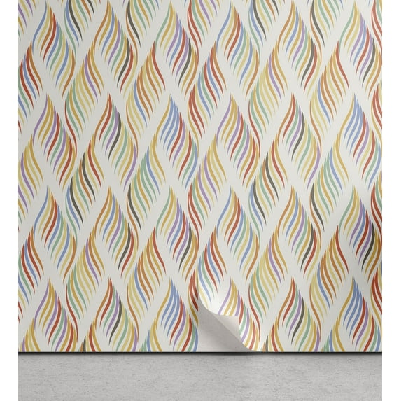 Ambesonne Lattice Peel & Stick Wallpaper for Home, Pastel and Colorful Waves, 13"x36", Multicolor