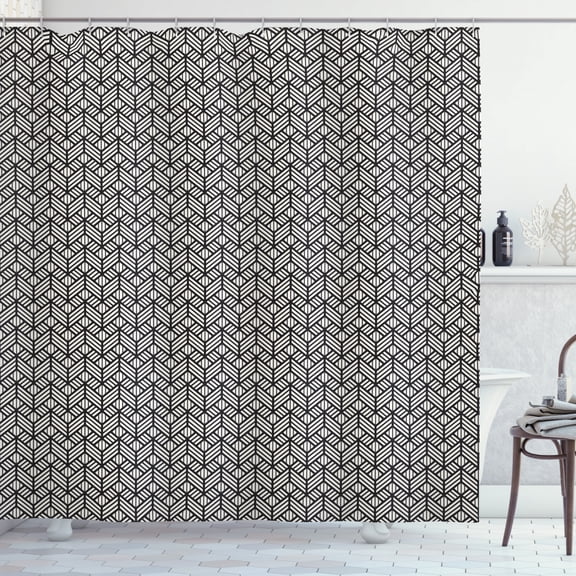 Ambesonne Lattice Shower Curtain, Geometric Grid Mesh Tiles, 69"Wx70"L, Black and Ivory