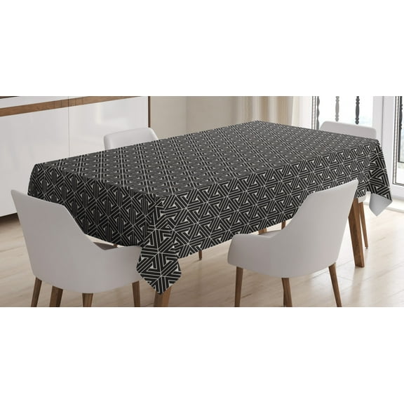 Ambesonne Lattice Tablecloth Rectangular Table Cover, Abstract Triangle Shapes, 60"x90", Charcoal Grey Eggshell