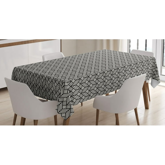 Ambesonne Lattice Tablecloth Rectangular Table Cover, Geometric Grid Mesh Tiles, 60"x84", Black and Ivory