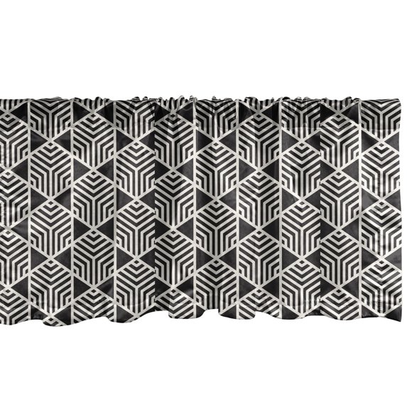 Ambesonne Lattice Window Valance, Hexagon Frames with Simple Abstract Lines on Vertical Borders Grid, Curtain Valance for Kitchen Bedroom Decor with Rod Pocket, 54" X 12", Charcoal Grey Eggshell