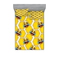 thumbnail image 1 of Ambesonne Laughing Emoji Fitted Sheet & Pillow Sham Set, Futurist Robot Faces, Calking, White Mustard and Blue, 1 of 2