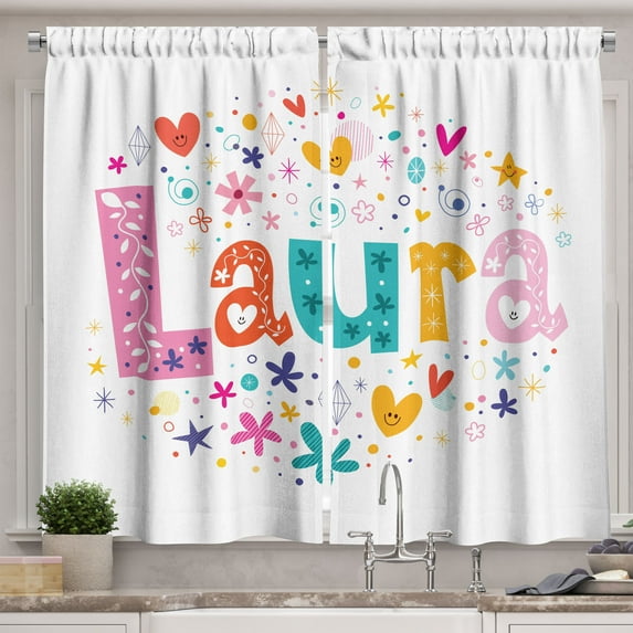 Ambesonne Laura Kitchen Curtains, Vintage Doodle Flowers, 55"x39", Multicolor