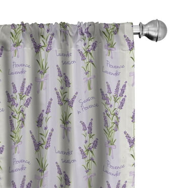 Ambesonne Lavender 4-Panel Curtains, Stripes and Flowers, 56"x84", Purple