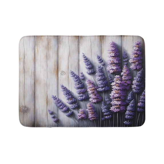Ambesonne Lavender Bath Mat, Rustic Farm Purple Flowers, 30.2" x 20", Dark Indigo Pale Mustard