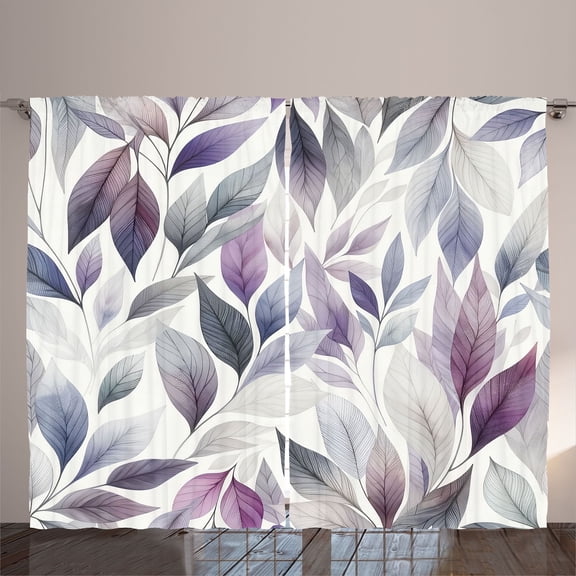 Ambesonne Lavender Curtains 2 Panel Set, Art Winter Dancing Leaves, 108" x 63", Blue Grey Pale Purple
