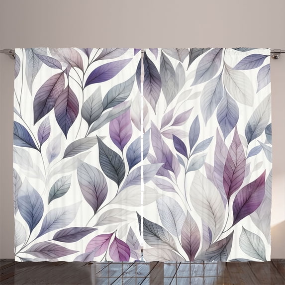 Ambesonne Lavender Curtains 2 Panel Set, Art Winter Dancing Leaves, 108" x 96", Blue Grey Pale Purple