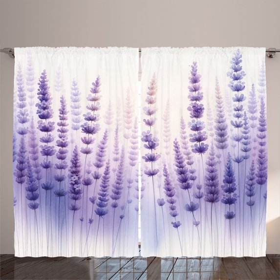 Ambesonne Lavender Curtains 2 Panel Set, Dreamy Purple Flowers Art, 108" x 96", Blue Violet Ivory