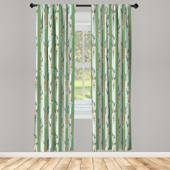Ambesonne Lavender Curtains, Country Spring Flowers Art, Pair of 28"x84", Fern Green