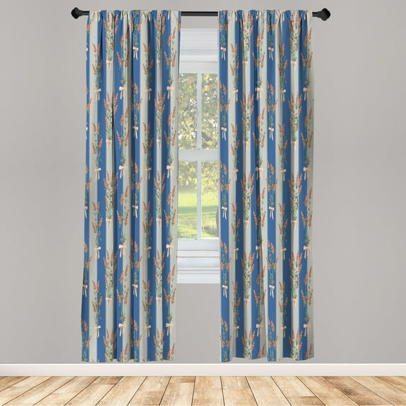 Ambesonne Lavender Curtains, Stripes Flowers Romantic, Pair of 28"x95", Grey Yellow