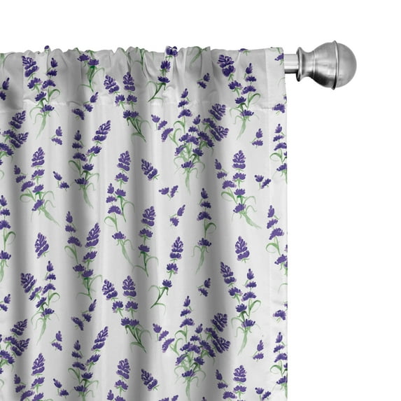 Ambesonne Lavender Curtains, Watercolor Art Plant, Pair of 28"x84", Violet Green