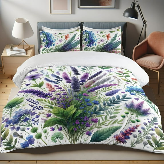 Ambesonne Lavender Duvet Cover Set, Fantasy Floral Wild Jungle, Twin, Indigo Fern Green White