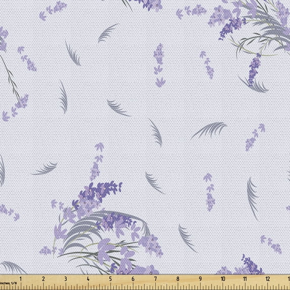 Ambesonne Lavender Fabric by the Yard Upholstery, Minimalist Flower Pattern, 3 Yards, Pale Lilac and Blue Grey