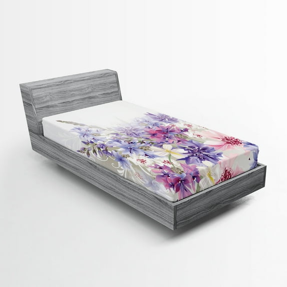 Ambesonne Lavender Fitted Sheet, Pink Purple Flowers, Twin Size, Violet White Pink