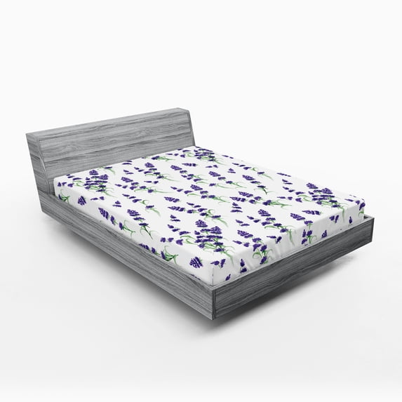 Ambesonne Lavender Fitted Sheet, Watercolor Art Plant, Queen Size, Violet Green