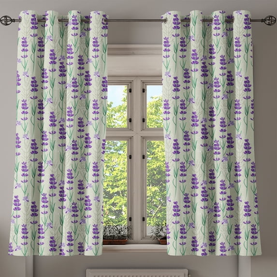 Ambesonne Lavender Grommet Curtain, Fresh Herbs Botanical, 50" x 54", Pale Sage Green Violet