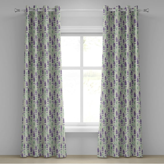 Ambesonne Lavender Grommet Curtain, Fresh Herbs Botanical, 50" x 84", Pale Sage Green Violet