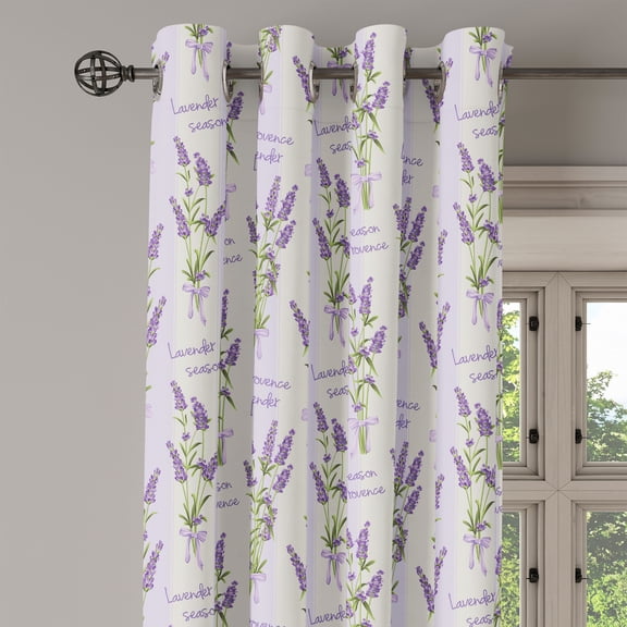 Ambesonne Lavender Grommet Curtain Single Panel, Stripes and Flowers, 50"x60", Purple