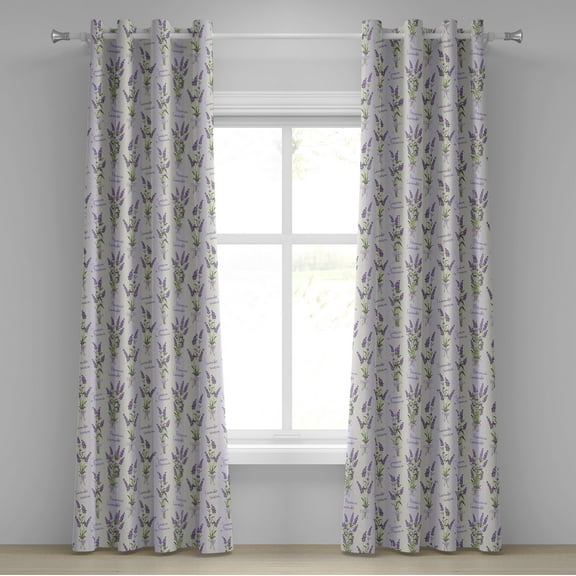 Ambesonne Lavender Grommet Curtain, Stripes and Flowers, 50" x 120", Purple