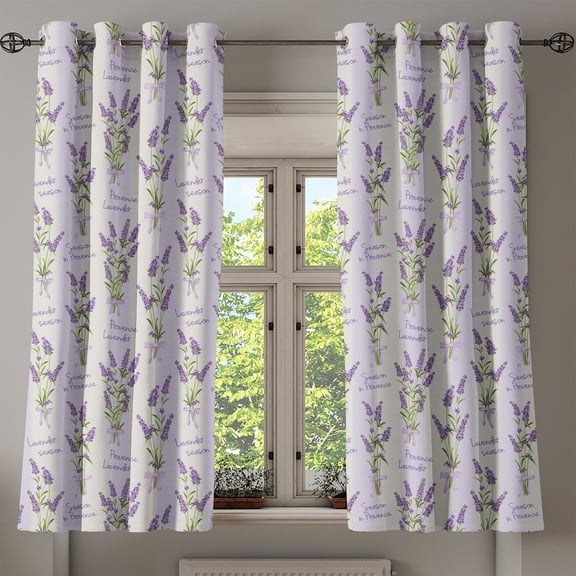 Ambesonne Lavender Grommet Curtain, Stripes and Flowers, 50" x 63", Purple
