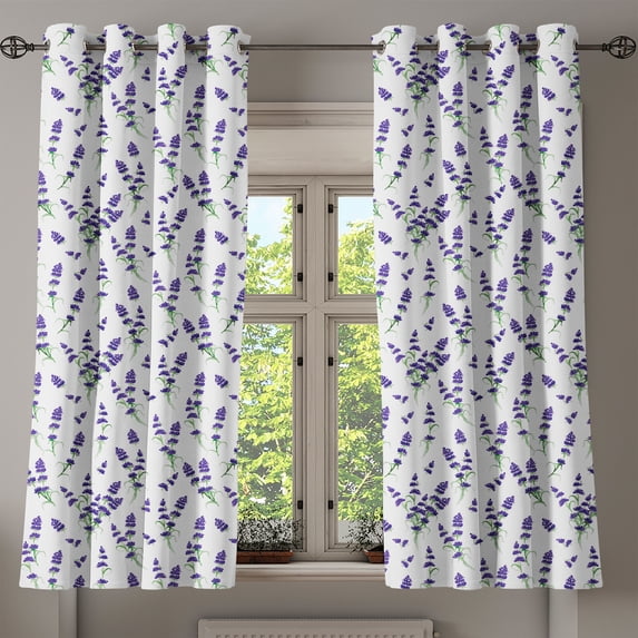 Ambesonne Lavender Grommet Curtain, Watercolor Art Plant, 50" x 63", Violet Green