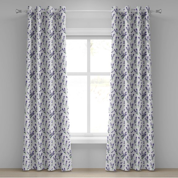 Ambesonne Lavender Grommet Curtain, Watercolor Art Plant, 50" x 84", Violet Green