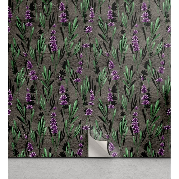 Ambesonne Lavender Peel & Stick Wallpaper for Home, Exotic Garden Blossoms, 13"x100", Purple Jade Green and Brown