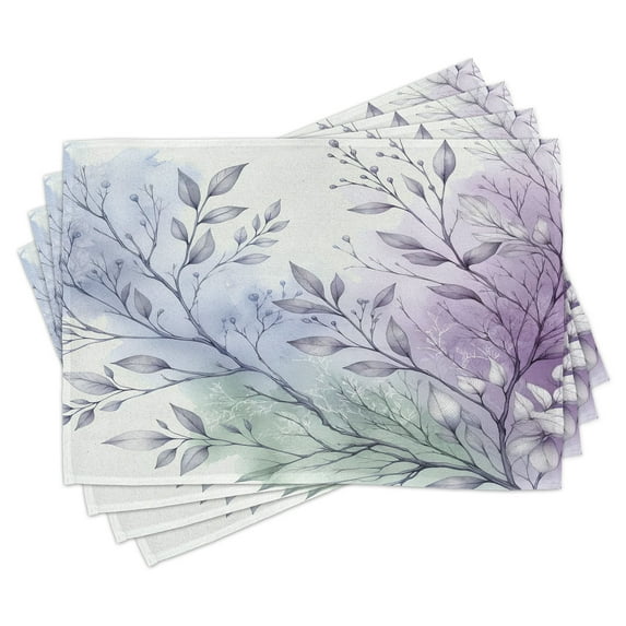 Ambesonne Lavender Place Mats Set of 4, Dreamy Art Purplish Leaves, Standard Size, Pale Ceil Blue Pale Green