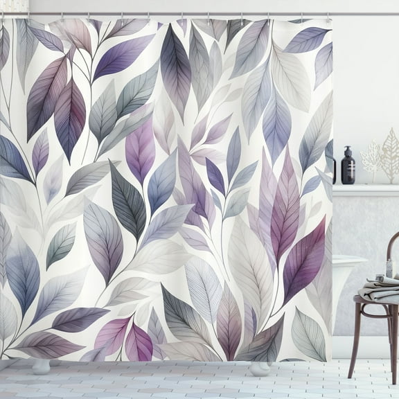 Ambesonne Lavender Shower Curtain, Art Winter Dancing Leaves, 69"Wx84"L, Blue Grey Pale Purple