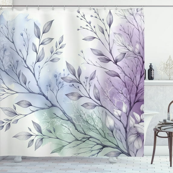 Ambesonne Lavender Shower Curtain, Dreamy Art Purplish Leaves, 69"Wx70"L, Pale Ceil Blue Pale Green