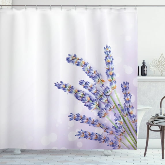 Ambesonne Lavender Shower Curtain, Fresh Herb Plant Posy, 69"Wx70"L, Lavender
