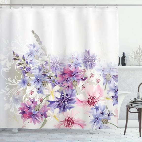 Ambesonne Lavender Shower Curtain, Pink Purple Flowers, 69"Wx70"L, Violet White Pink