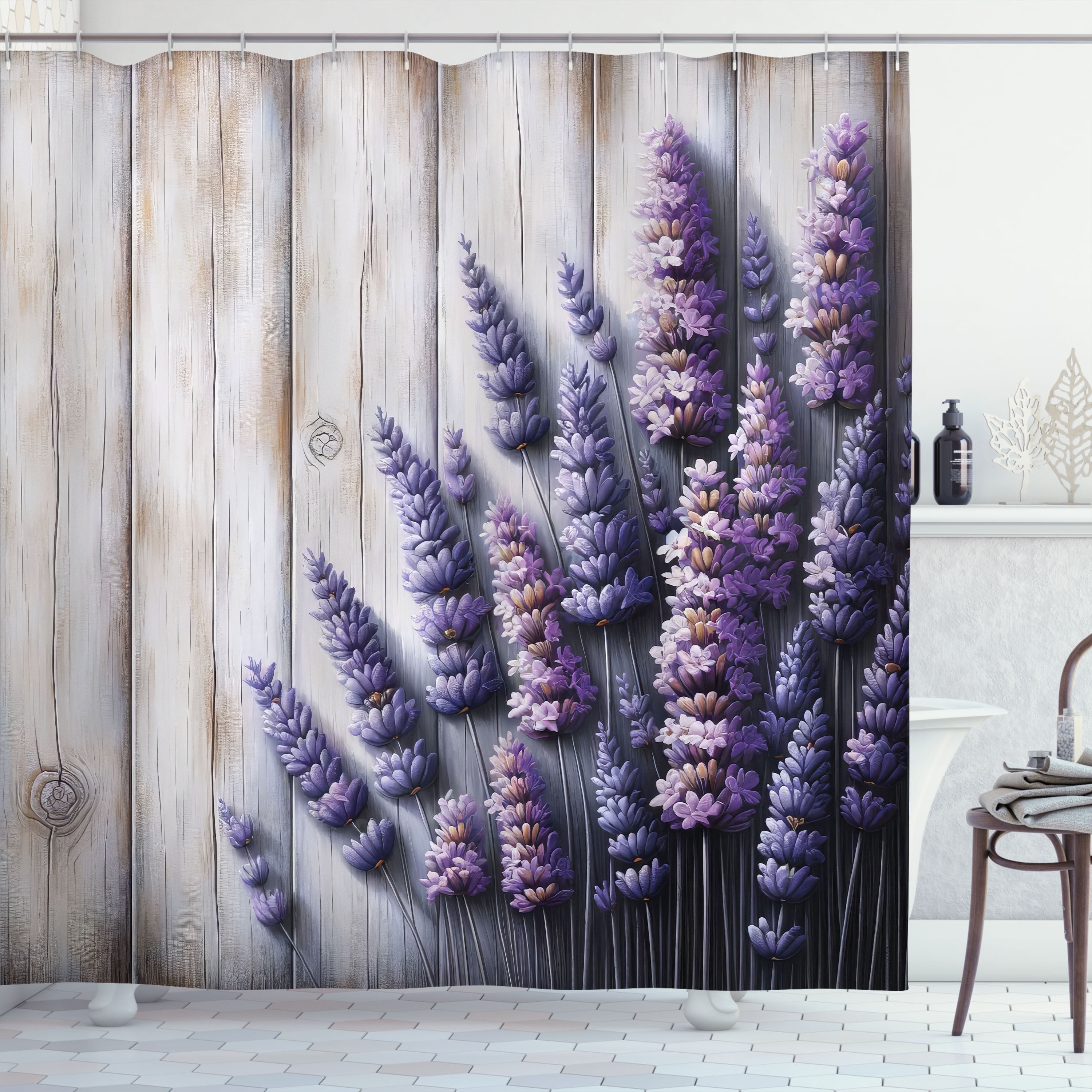 Ambesonne Lavender Shower Curtain, Rustic Farm Purple Flowers, 69"Wx70
