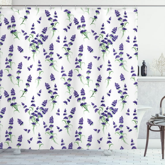 Ambesonne Lavender Shower Curtain, Watercolor Art Plant, 69"Wx75"L, Violet Green