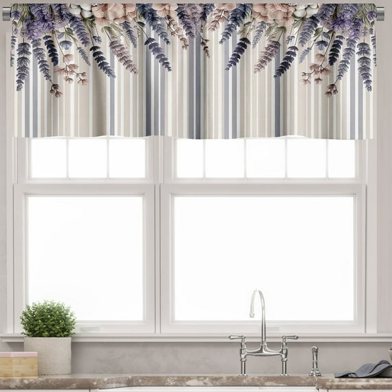 Ambesonne Lavenders Valance Pack of 2, Modern Vertical Stripes, 54"X18", Pale Mauve Dark Indigo