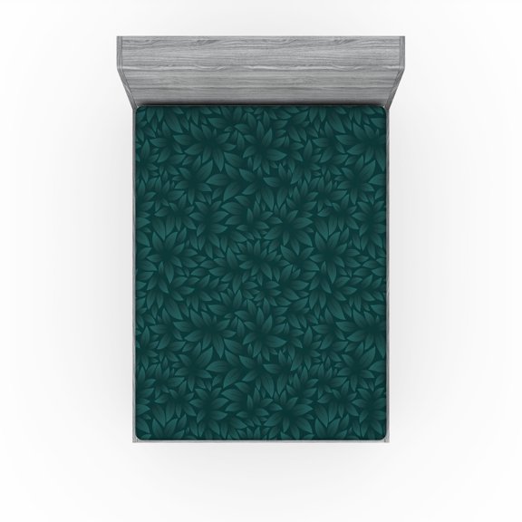 Ambesonne Lead Print Fitted Sheet, Minimalist Forest Leaves, California King, Dark Teal Forest Green
