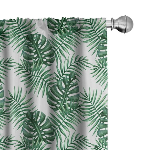 Ambesonne Leaf Window Curtains, Palm Mango Banana Tree, Each 28" W x 95" L, Forest Green