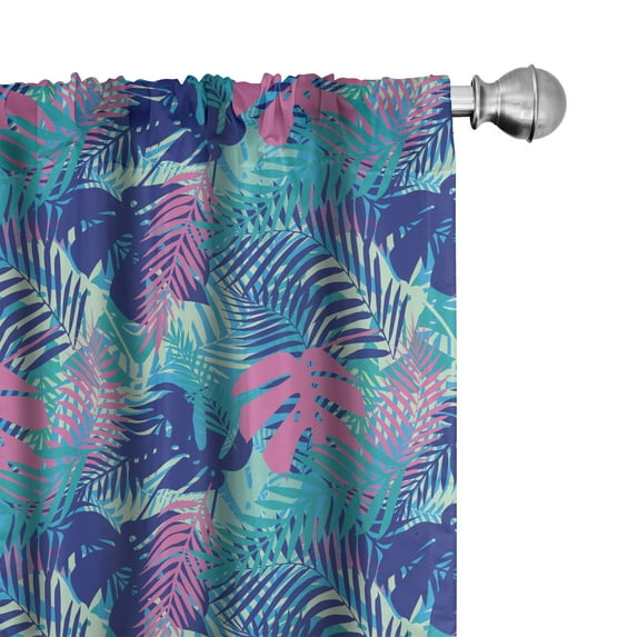 Ambesonne Leaf Window Curtains, Vivid Colored Island Flora, Each 28" W x 84" L, Turquoise Dark Blue