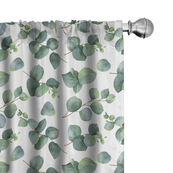 Ambesonne Leaf 4-Panel Curtains, Watercolor Eucalyptus Art, 56"x95", Green Pale Brown White