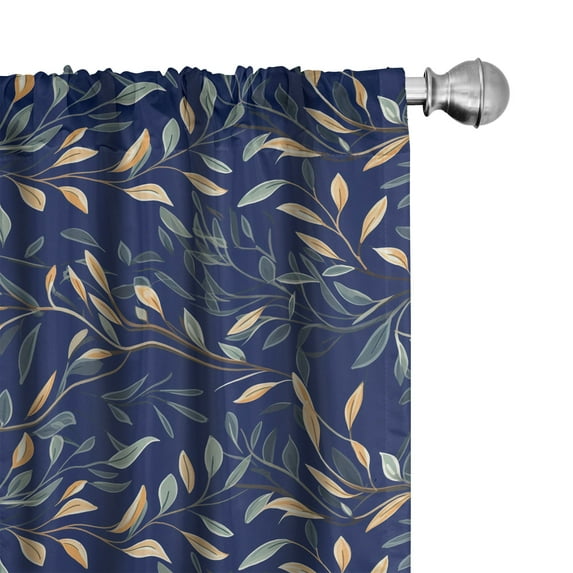 Ambesonne Leaf Art Curtains, Olive Leaves Peace Leaf, Pair of 28"x84", Tan Grey Teal Night Blue