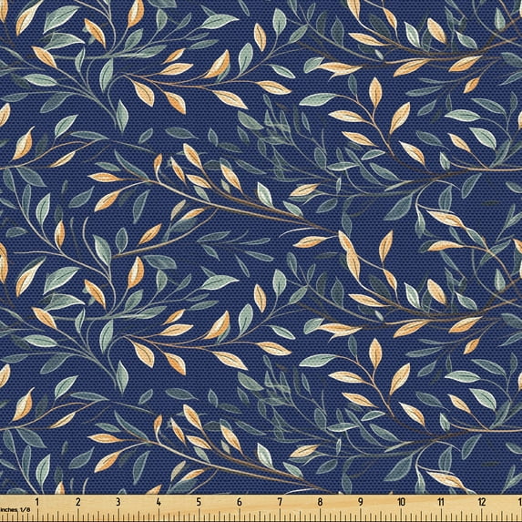 Ambesonne Leaf Art Fabric by the Yard Upholstery, Olive Leaves Peace Leaf, 10 Yards, Tan Grey Teal Night Blue