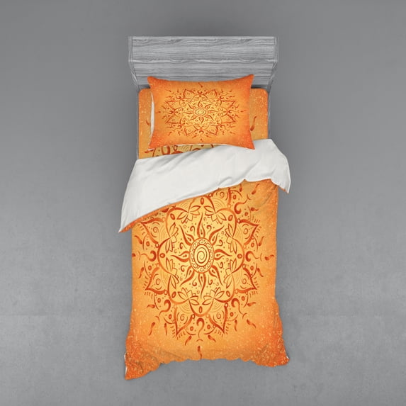 Ambesonne Leaf Bedding Set 3 Pcs, Orange Mandala, Twin XL, Orange